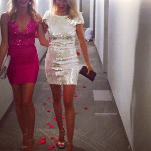 Revolve 'Dress the Population' White & Silver Sequins Dress - Size Small